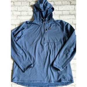 ORVIS Horseshoe Hills Hooded Waffle Knit Fleece 1/4 Zip Pullover Hoodie XL Blue